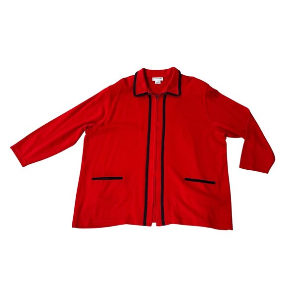 Vintage Womens 3X Red Cardigan Jacket Black Trim CD Daniels 1990s Shoulder Pads - Picture 2 of 12
